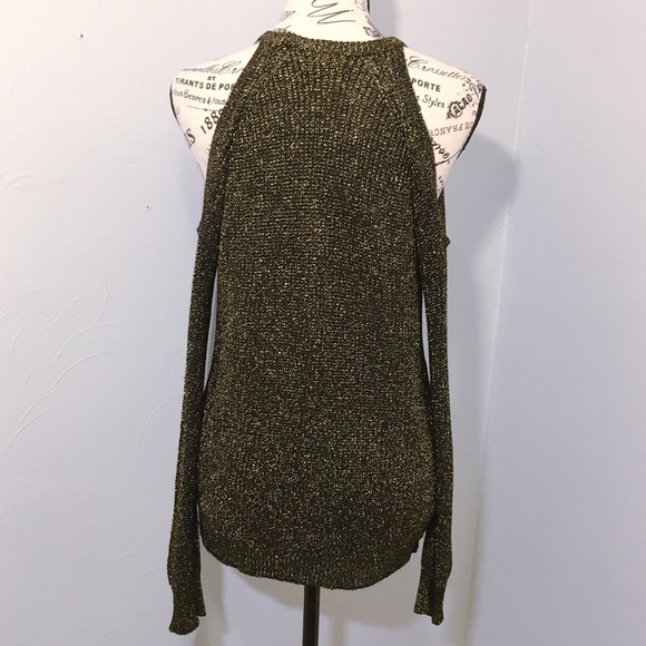 DKNY Cold Shoulder Knit Metallic Sweater Long Sleeve in Black Gold Size Medium - Picture 7 of 14